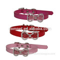 1.0 and 1.5cm Width PU Leather Dog Pet Puppy Cat Collars with Crystal Bowknot